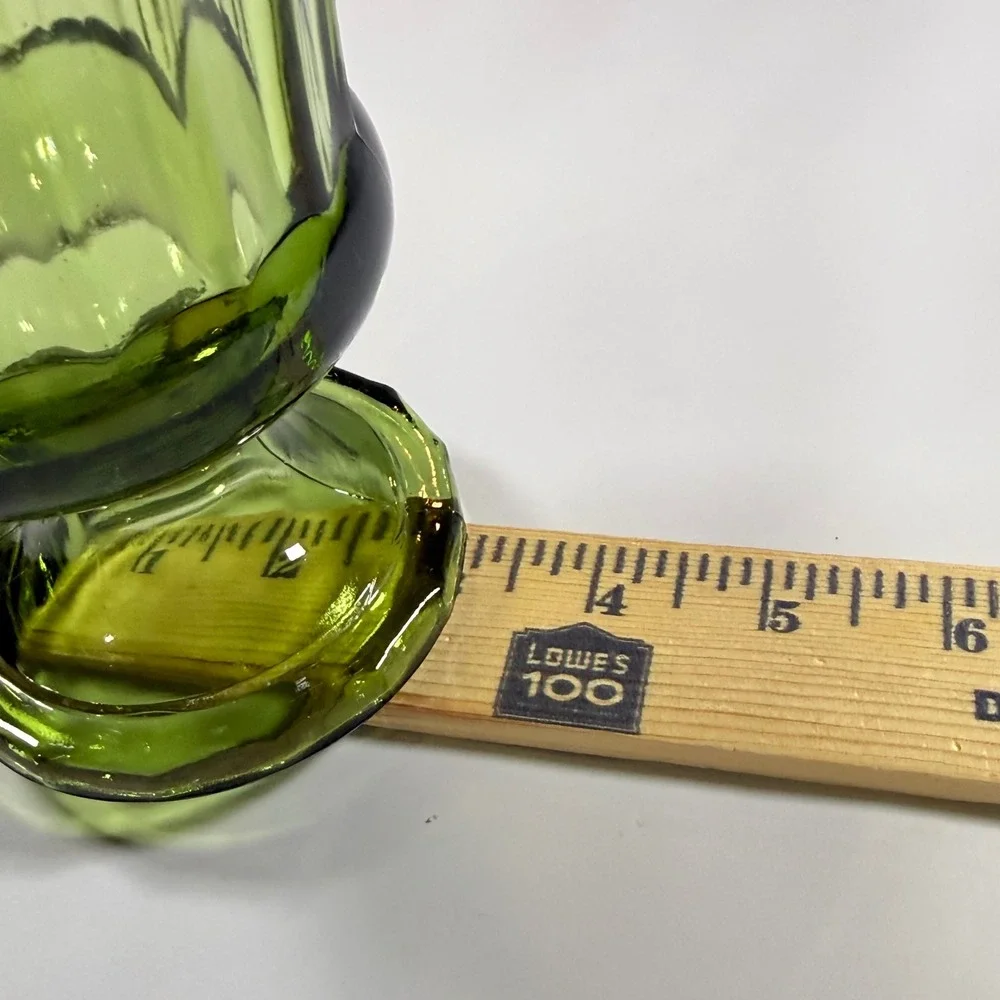 VTG Hazel-Atlas ATC50 Avocado Green Glass Ribbed Scalloped Footed Flower Vase 6